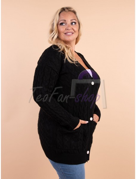 čIERNY Dlhší OVERSIZE sveter na gombíky PRE MOLETKY